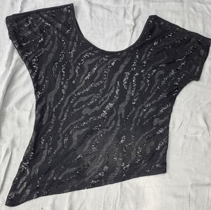 Asymmetrical sequin zebra stripe black top 3x